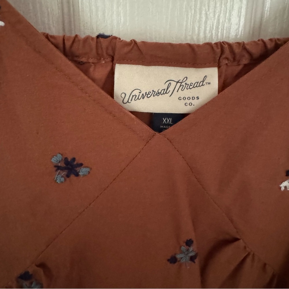 Universal Thread Rust Orange Embroidered Spaghetti-Strap Midi Dress XXL - Picture 5 of 6